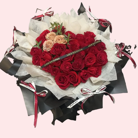 33 heart-shaped red roses bouquet