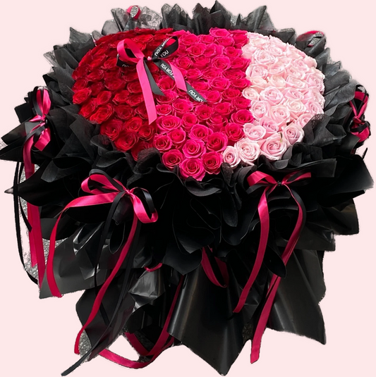 99 three-color gradient pink and red rose bouquet