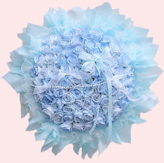 99 ice blue roses bouquet