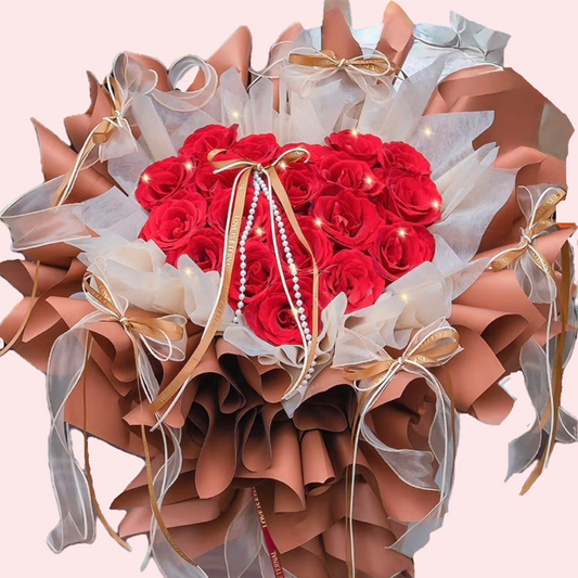 19 red heart-shaped roses bouquet