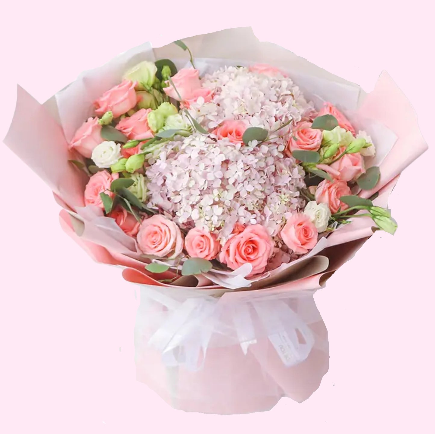 粉色白色玫瑰粉色繡球花混搭花束