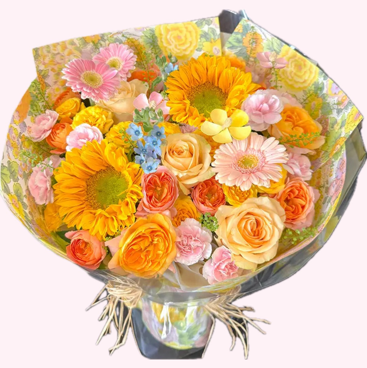 向日葵，非洲菊，玫瑰花，康乃馨花束