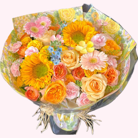 向日葵，非洲菊，玫瑰花，康乃馨花束