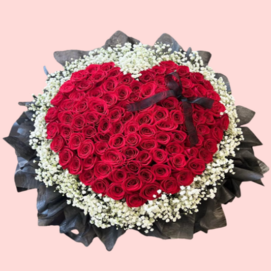 99 heart-shaped red roses bouquet