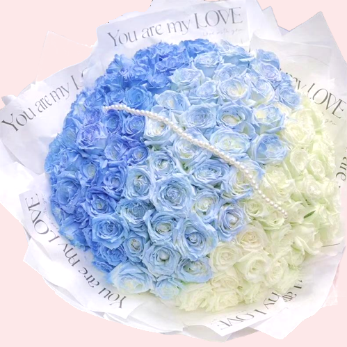 99 gradient blue and white roses